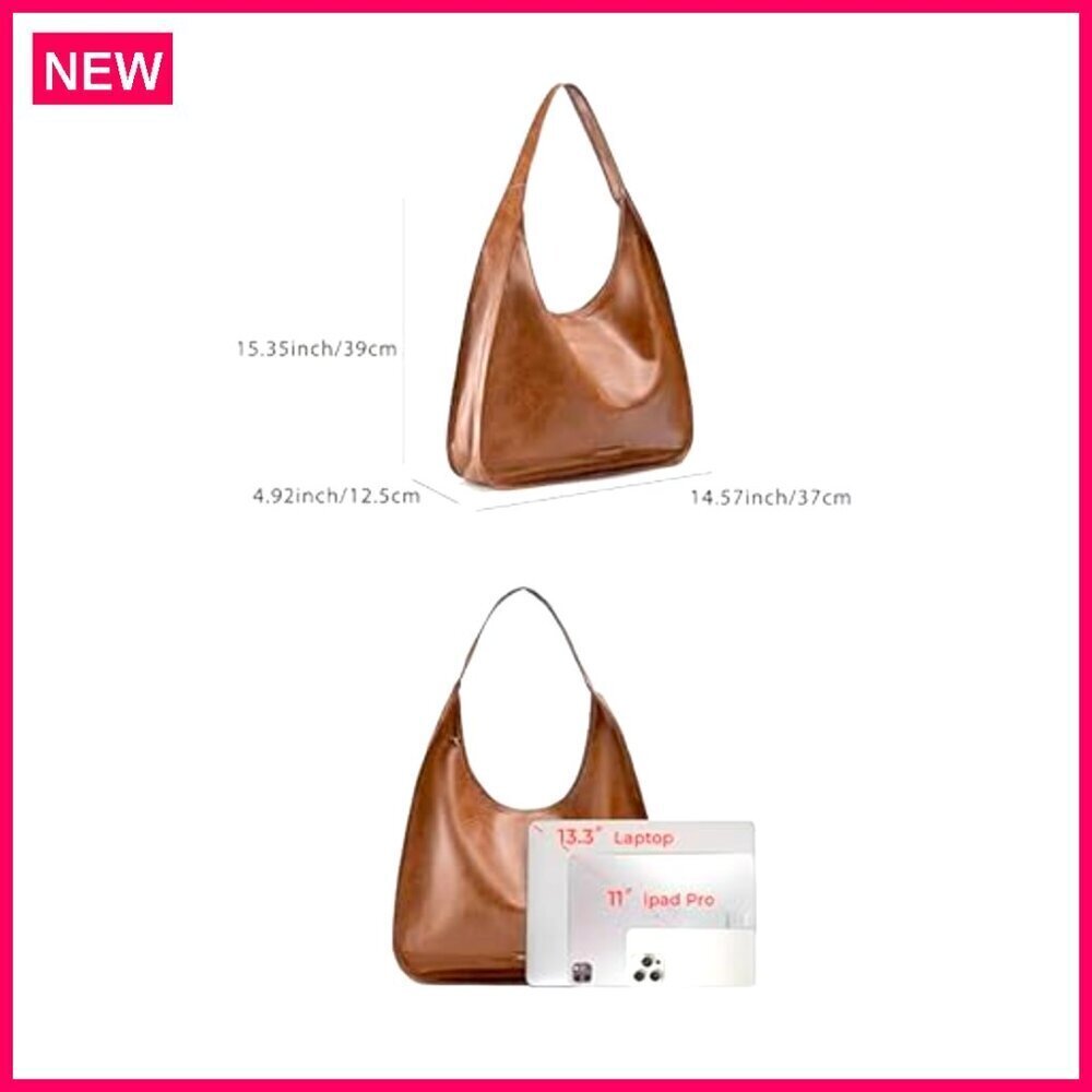 Large Hobo Tote Bag Faux Leather Work Commute Spacious Shoulder Purse - Picture 6 of 8